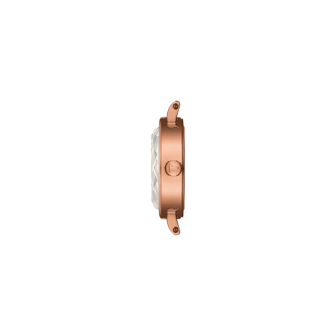 Tissot घड़ी लवली गोल 19,5mm मोती की माँ क्वार्ट्ज स्टील समाप्त पीवीडी गुलाबी सोना T140.009.33.111.00