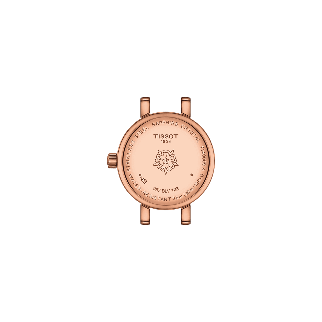 Tissot घड़ी लवली गोल 19,5mm मोती की माँ क्वार्ट्ज स्टील समाप्त पीवीडी गुलाबी सोना T140.009.33.111.00