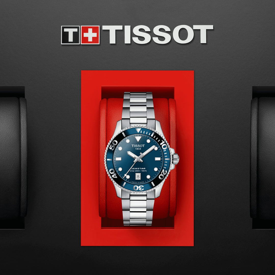 Tissot घड़ी Seastar1000 36 मिमी नीला क्वार्ट्ज स्टील T120.210.11.041.00
