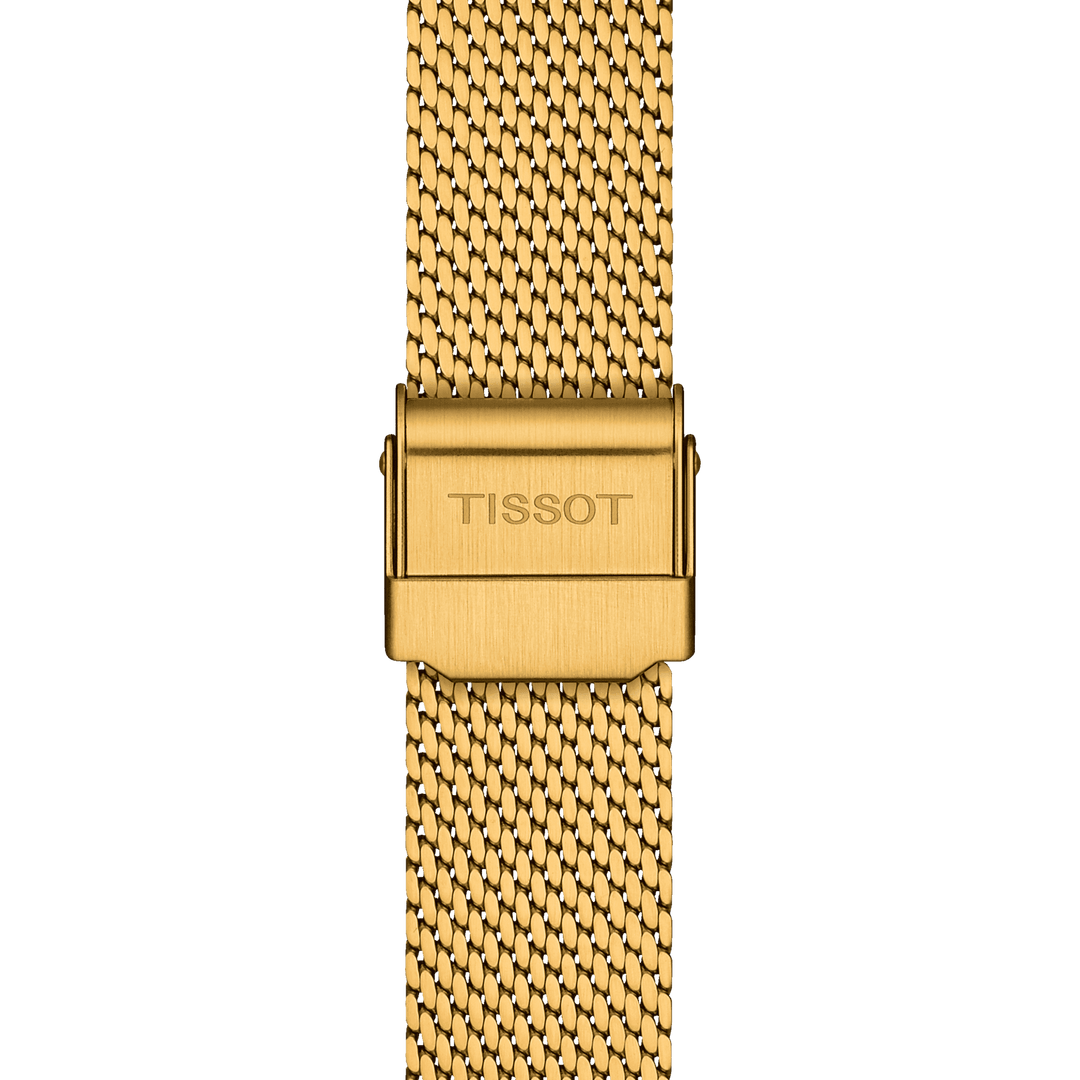 Tissot घड़ी हर समय छोटे 30 मिमी शैंपेन क्वार्ट्ज स्टील PVD पीला सोना T143.210.33.021.00 समाप्त
